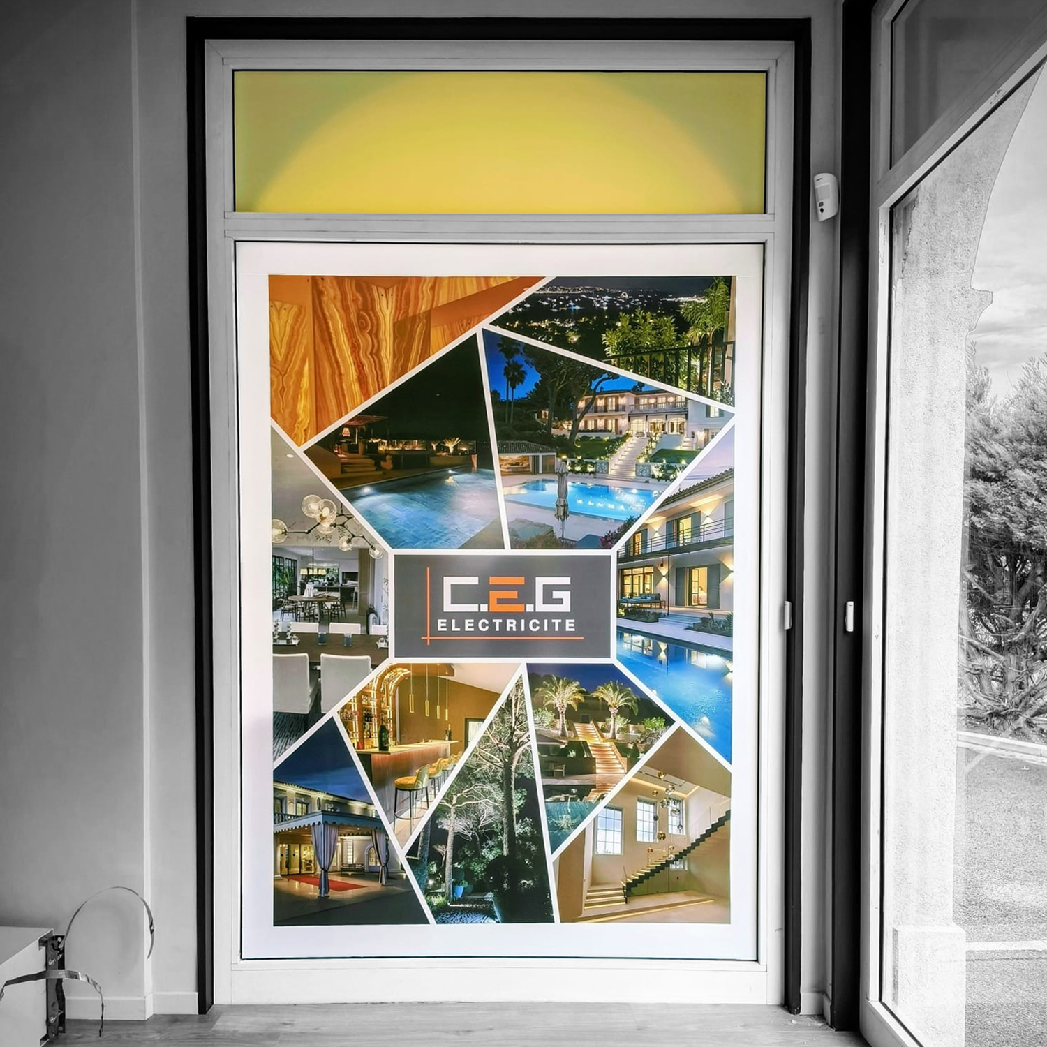 Flocage de vitrine pour CEG Electricité - électricien à Grimaud