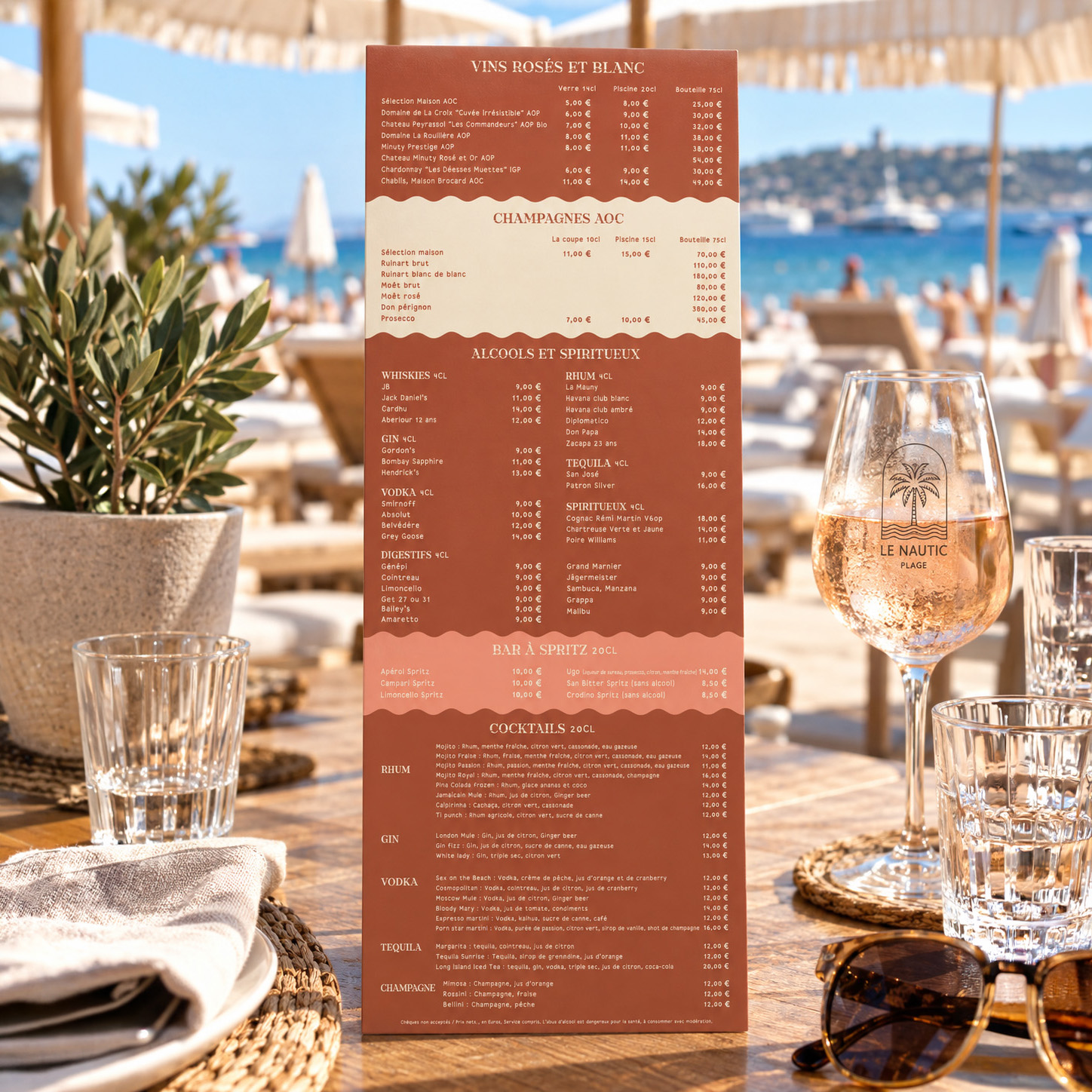 Menu boissons du Nautic Plage à La Croix-Valmer